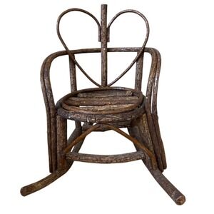 Twig Rocking Heart Chair Rustic Wooden Chair Doll Bear 9" Rustic Cottagecore